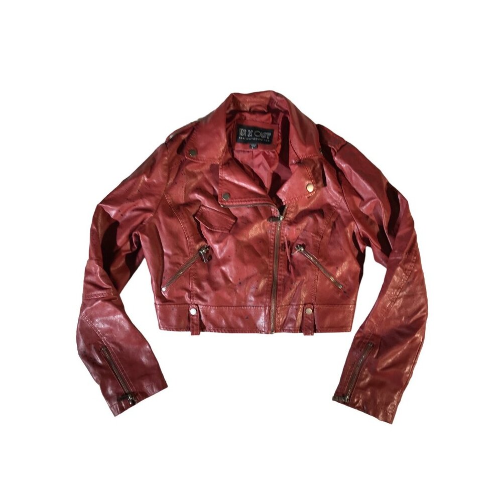 In X Out Women's Moto Red Vegan Leather Ahnk  Punk Jacket